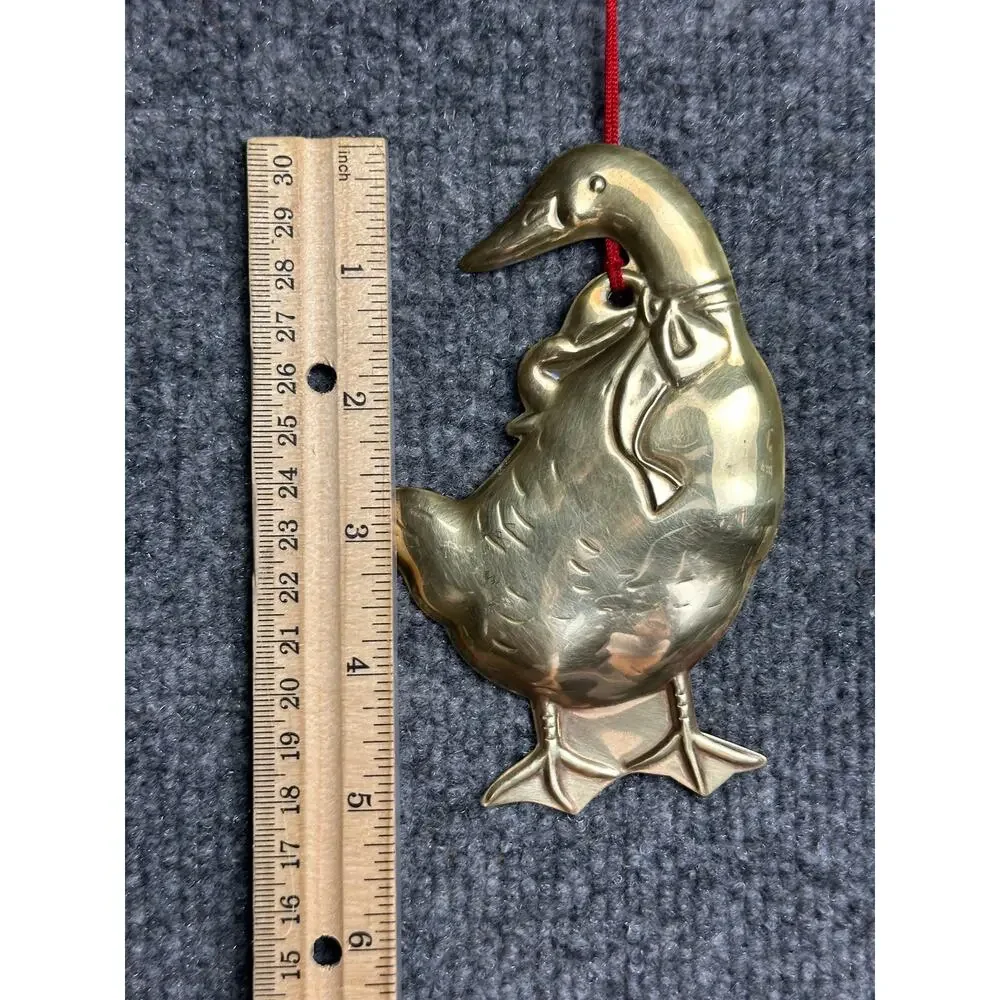Vintage Dept 56 brass gold goose Christmas ornament made in Hong Kong 5”